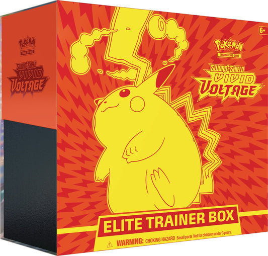 Pokemon Sword and Shield 4 Vivid Voltage Elite Trainer Box-featuring Gigantamax Pikachu!- 8 Vivid Voltage Packs | 65 Card Sleeves| 6 Counter Dice